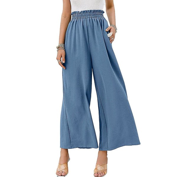Komfortable bukser for kvinner med brede ben Uformelle lange bukser Blue Grey 2XL