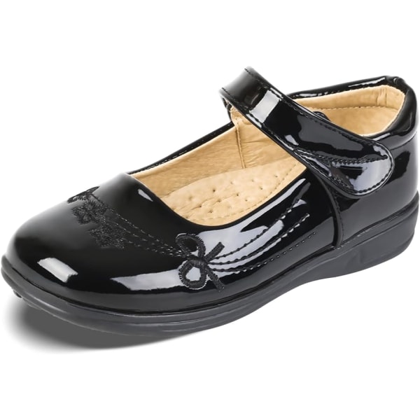 Skoletaske til piger i sort læder, ensfarvede sko til børn, loafers, Mary Jane-sko, flade sko til hverdag med skridsikker sål til fest og bryllup Flowerblack 1 26