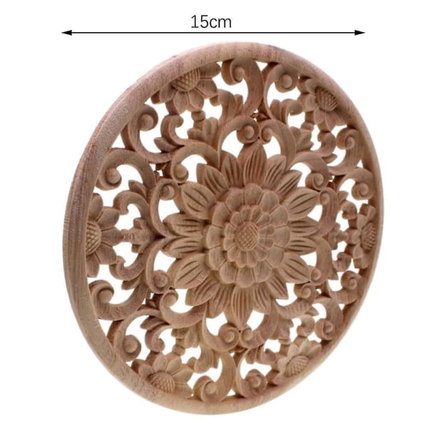2x udskåret blomsterudskæring runde træapplikationer til møbelskab Umalet trælister Deco