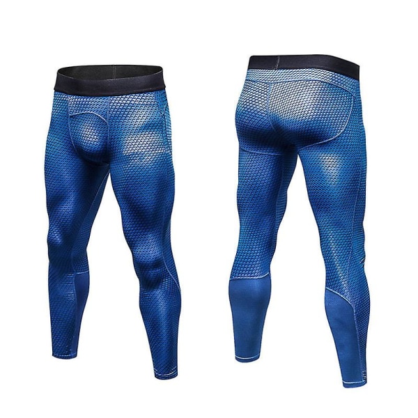 Herre Base Layer Bukser Treningsbukser Gym Sports Leggings Blue L