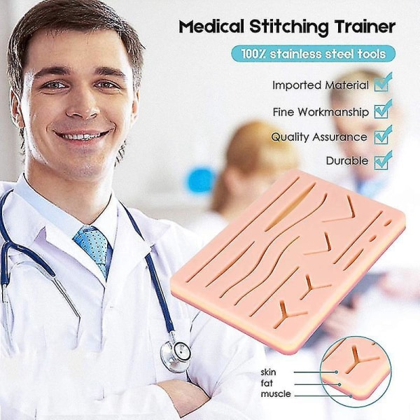 Komplett sutureringssats för studenter, inklusive silikonsutureringsplatta och sutureringsverktyg