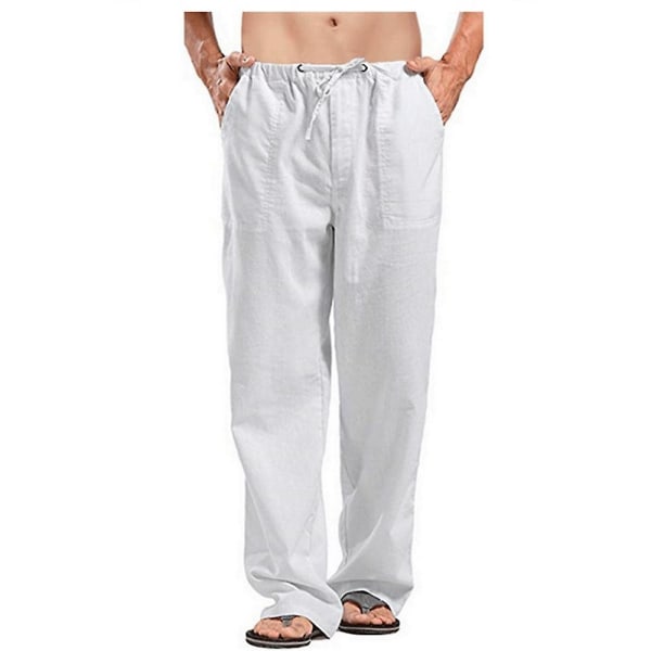 Casual bukser til mænd Lige ben Elastisk snøre i taljen Summer Beach Yoga Bukser White 3XL