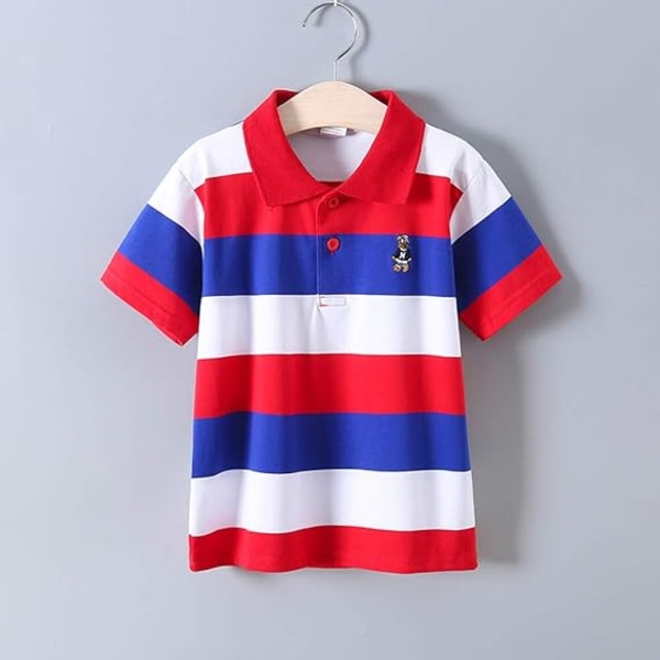 Drengenes Kortærmet Polotrøje Sommerstribet T-Shirt Lapel Bomulstop til Børn 1-13 År Stripe4 18