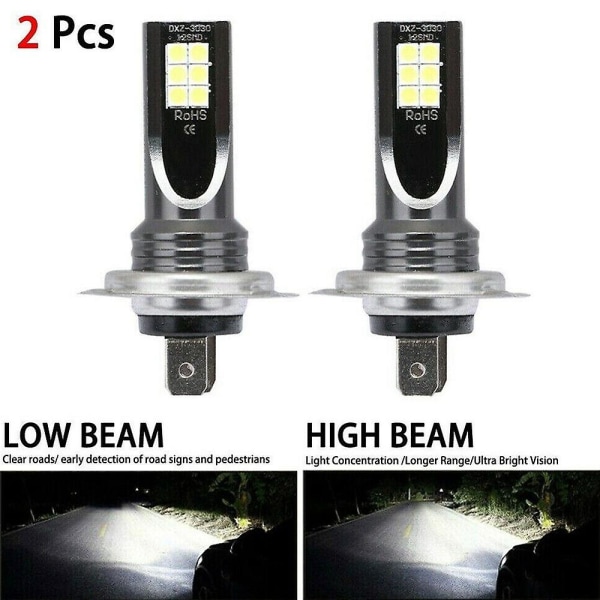 2 stk H7 LED Forlygte Omdannelse 6w 1000lm 6000k Fejlfri Canbus Pære