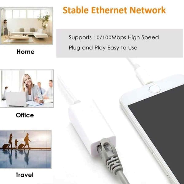 Ethernet RJ45-adapter for Lightning for iPhone og iPad 100 Mbps datahastighet