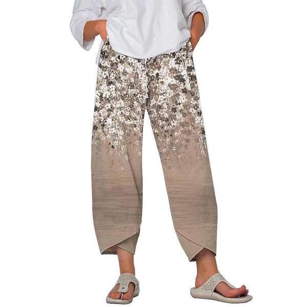 Kvinder blomsterharemsbukser Baggy Yoga Boho Bukser Khaki XL