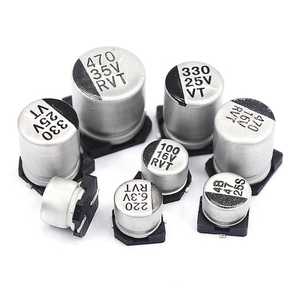 10 kpl Smd alumiinielektrolyyttikondensaattori 6.3v 10v 16v 25v 35v 50v 63v 100 1uf 10uf 22uf 33uf 47uf 100uf 330uf 470uf 10