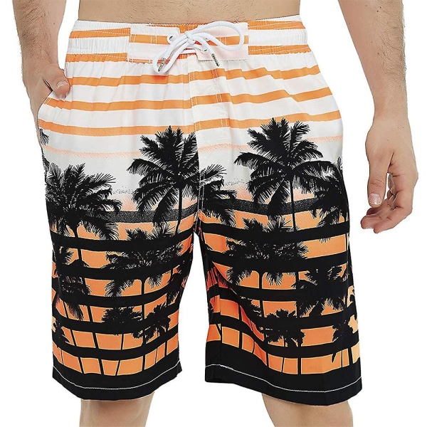 Men's Board Shorts Tropical Tree Striped Badebukser Quick Dry Beach