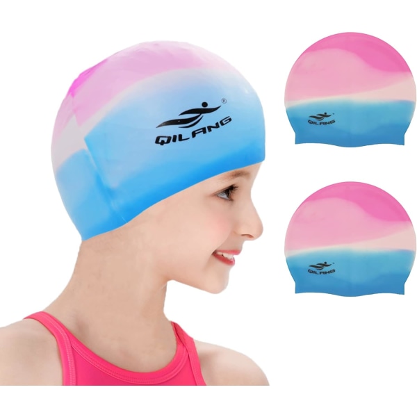 Cap för barn, elastisk cap i silikon Vattentät, långt och kort hår Flickor Pojkar Barn Tonåringar-2-pack color