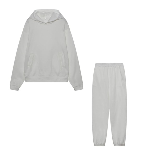 Hættetrøjer til kvinder + bukser med elastiske talje Buksersæt Træningsdragt Sportsgymnastik joggingoutfits Creamy White 2XL