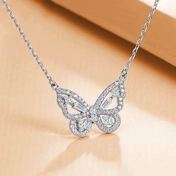 Guldpläterat halsband Kubisk zirkonia fjäril halsband Lämpligt för flickor