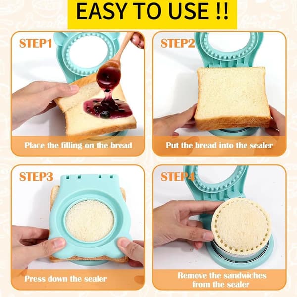 Uncrustable Sandwich Maker, Sandwich Pocket Circle Shape Cutter & Sealer for Kids Breakfast and Lunchboxes, Lyseblå, 3.7 tommer