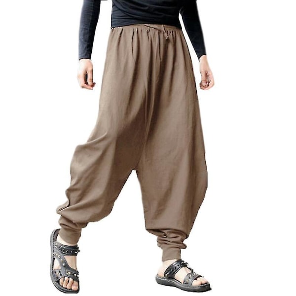 Menn Vidbenta Harem Bukser Avslappede Løse Bukser Yoga Bunn Khaki M