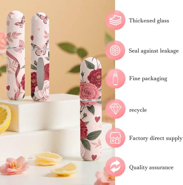 3-pack sprayparfymflaskor, resevänliga påfyllningsbara sprayflaskor, blom- och fjärilsdesign, portabla resebehållare.