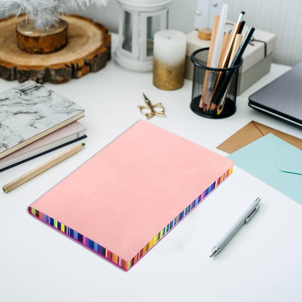 Pink Faux Læder Foret Notesbog (200 Sider) - Velegnet til Kvinder Kontor / Studie / Journalisering