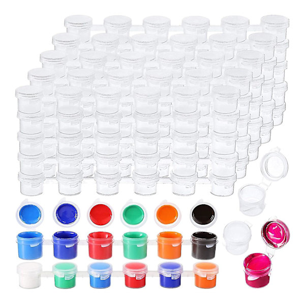 100 Remsor med 600 Tomma Färgburkar, Färgkopp, Transparenta Plastförvaringsbehållare, Målningshantverk