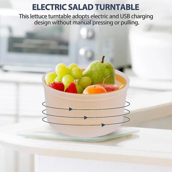 Elektrisk salatspinner - salat-grøntsagstørrer, usb genopladelig, hurtigtørrende salatfrugtspin