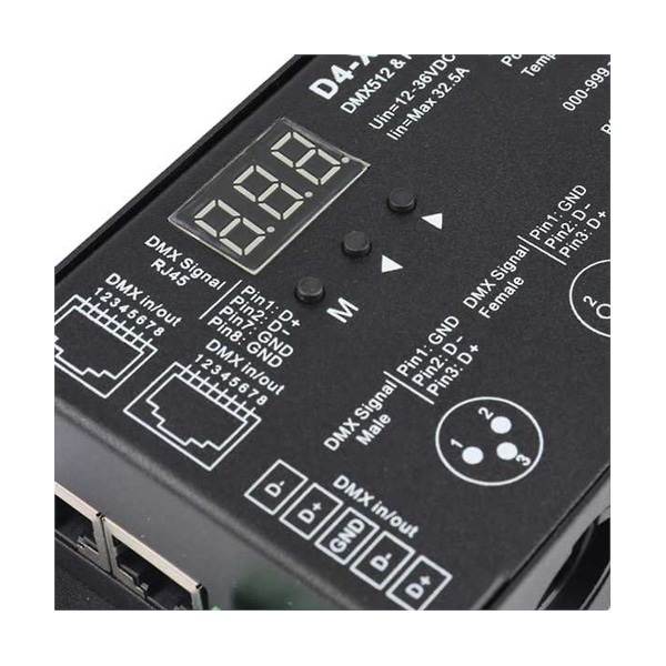 4CH D4-XE DMX-dekoderkontroller PWM flimmerfri dimming 12V-36V digital skjerm 2000Hz 500HZ for RGB LED-lys