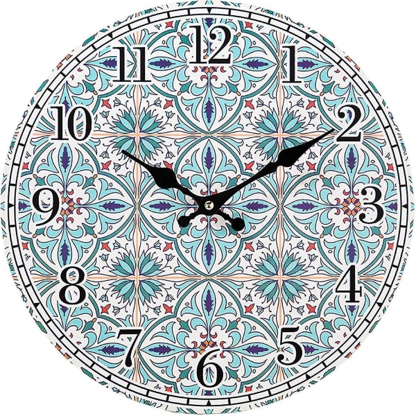 Digital Silent Wall Clock, 14 tums runda mandala blommiga väggklockor - dekorativa Boho konstklockor för vägg, batteridrivna unika färgglada väggklockor