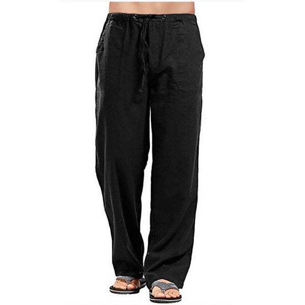 Uformelle bukser for menn Rette ben Elastisk snøring midje Summer Beach Yoga Bukser Black 2XL