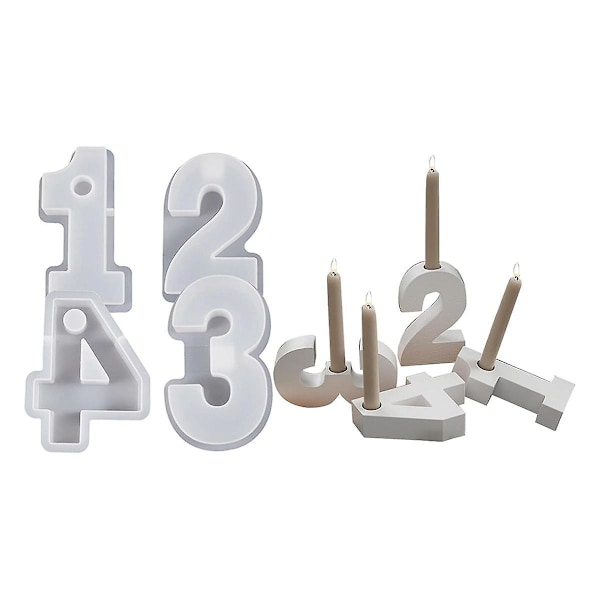 4 st 1-4 Nummerformar, DIY Silikonformar, 3D Handgjorda Ljusstakeformar, Gipsformar, Ljus