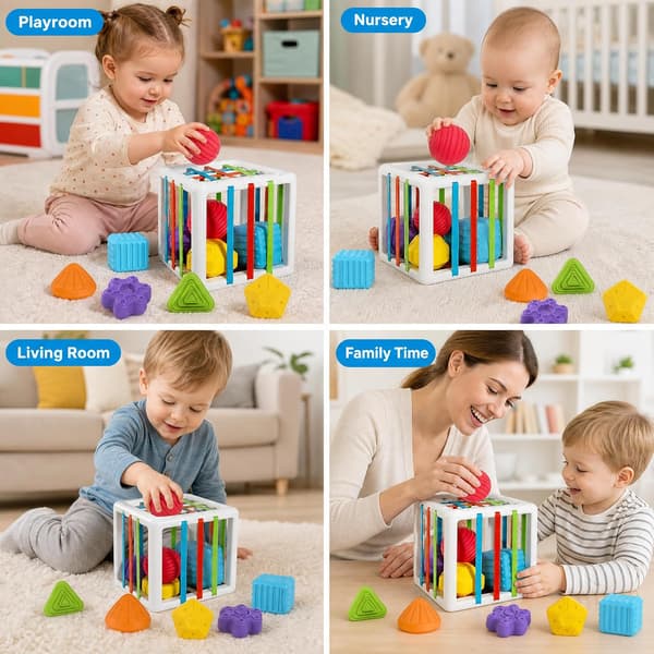 Montessori-legetøj til 1-årige - 6 stk. formsorteringsaktivitetskube