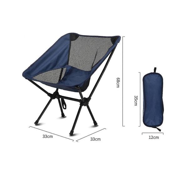 Sammenklappelig stol med opbevaringspose, bærbar rygsækstol til udendørs brug, fiskeri, vandreture, strand, marineblå