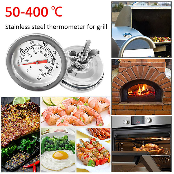 2 stk. 50-400 Grilltermometer Måler Smoker Temperatur BBQ Grill Rustfrit Stål