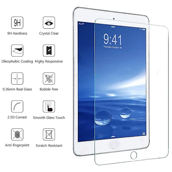 2 stycken härdat glasfilm för iPad Air / Air 2 9,7 tum Härdat iPad 2018 Härdat glas 9H HD, Splittersäkert skyddande film