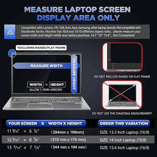 Kannettavan Tietokoneen Tietosuojakuva 15,6 Tuumaa 16:9 Kuvasuhteelle, Vakoilunestosuodatin & Heijastusta Estävä Sinisen Valon Suojaus - Wxh: 13 9/1