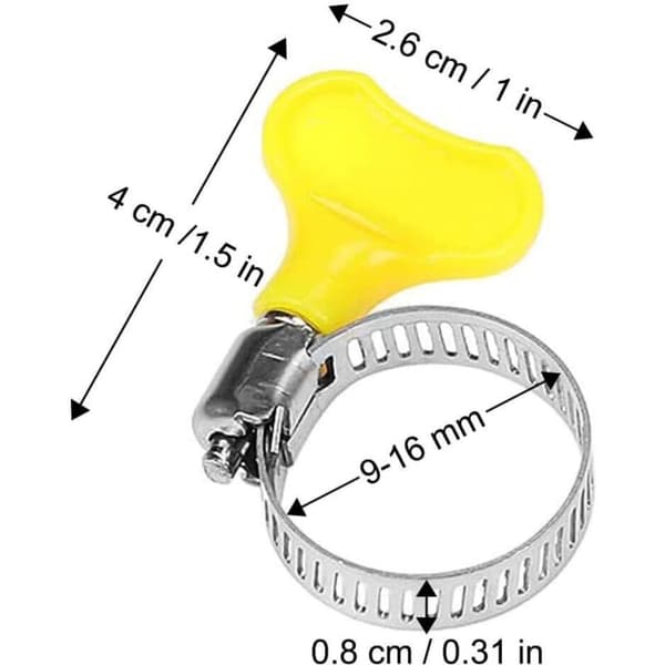 Sett med 12 slangeklemmer i rustfritt stål, 9-16 mm, for rørfeste
