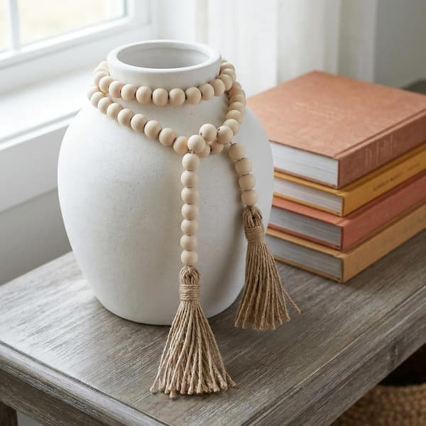 Gårdsperler Lang Solid Treperle Boho Dusk Girlander - Rustikk Landlig Solid Perlet Boho Chic Innredning for Vegg, Over Skap og Bord