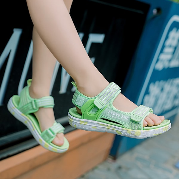 Trendiga söta sandaler med öppen tå för flickor, andningsbara lätta sandaler för inomhus utomhus strand, sommar Green 34