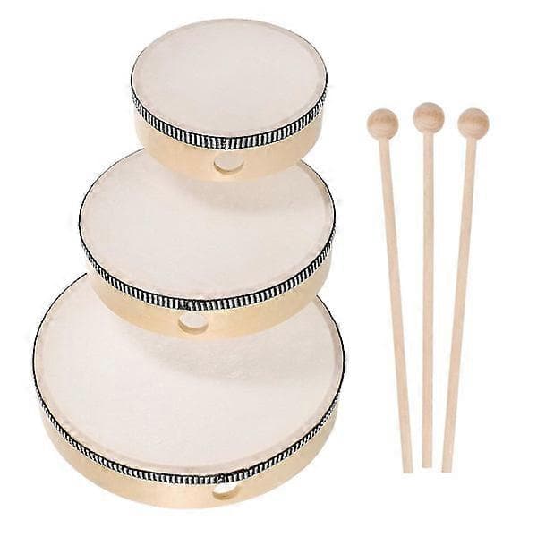 6 stk. Håndtrommer for barn 6\", 8\", 10\" - Percussion med treramme