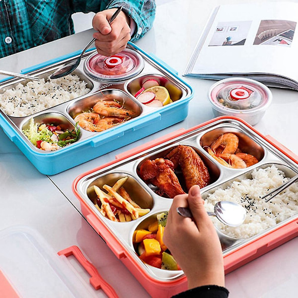 Lunchbox i rostfritt stål med 5 fack, läckagesäker, stor bentobox, soppbehållare, skolmiddag
