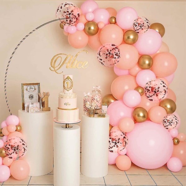 Gör-det-själv-ballongkit & ballongbåge, dekorationer för festtillbehör, 138 st rosa, roséguld & konfettiballonger, gyllene ballonger för brud- och baby