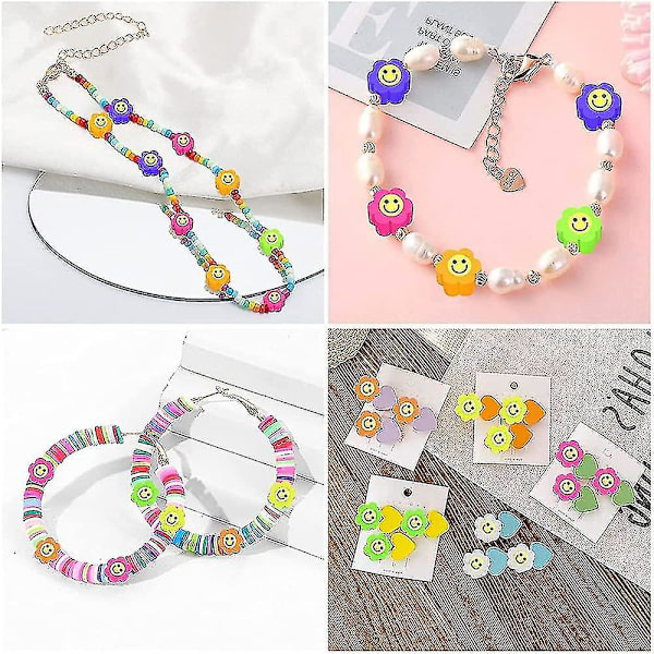 990 Stykker Smiley Perler Polymer Leire Perler Frukt Perler Fargerike Trådperler DIY Armbånd Kjede Avstandsstykker Perlersett Håndverksett For Armbånd Hårbånd