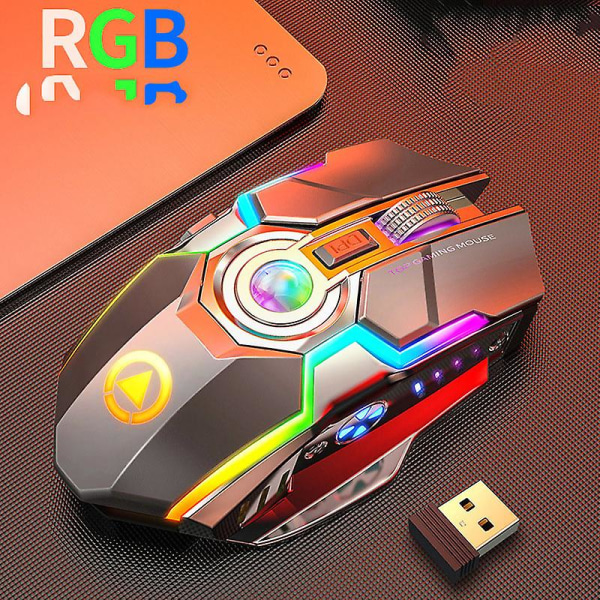Datamaskinmus, A5 Ergonomisk Trådløs RGB Bakgrunnsbelyst Spillmus for PC Bærbar PC - Svart