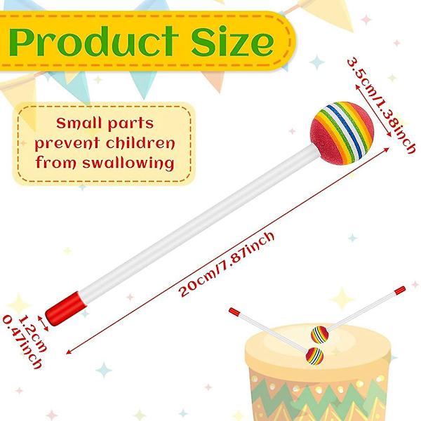 14 st Lollipop Trummstickor Runda Regnbågshammare Percussion Sticks Plast Trummstickor För Barn