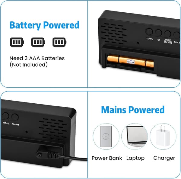 Digital Väckarklocka Nätström Batteri Väckarklocka Sovrum Kontor Säng Väckarklocka, LED Barnväckarklocka, Vit Display