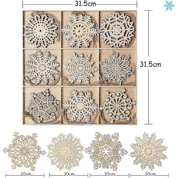 Juletræspynt i Træ med Snefnug (a, Style + B, Style) 36 Styk Bd