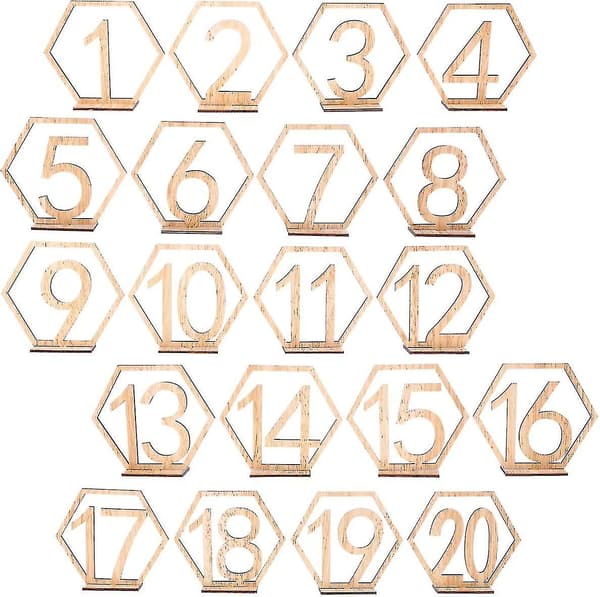Træbryllupsbordnumre - Sæt af 20 Hexagon Base Rustikke Midtpunkter