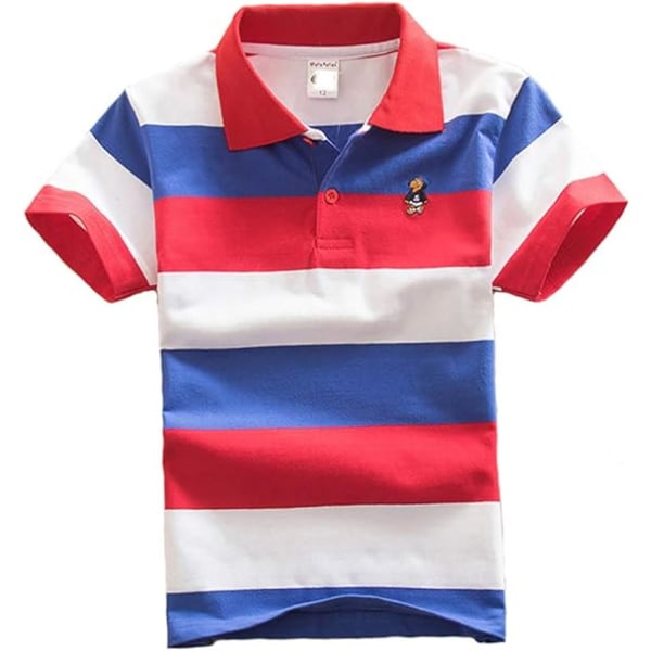Pojkar Kortärmad pikétröja Sommarrandig T-shirt Lapel Bomullströjor för barn 1-13 år Stripe4 10