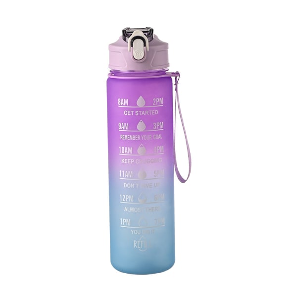 Gradient frostet plastik sportskop, bærbar fitness vandflaske med et bærereb, 800 ML sugerør, space kop