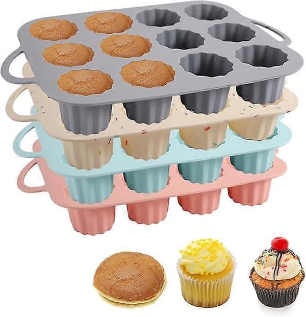4 stk. silikone muffinsforme, 12-kops muffinsforme, non-stick muffinsplade til muffins, kager, cupcakes