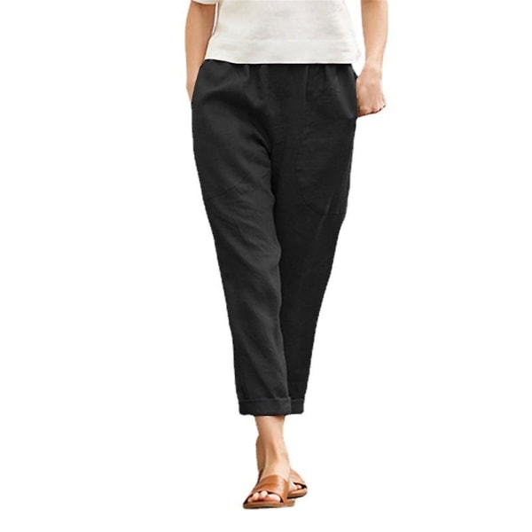 Naisten housut Kesäiset casual kiinteät lyhennetyt housut taskuilla Black L
