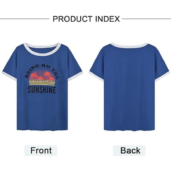 Dame T-Shirt Tops til Kvinder Solskin Bogstav Trykte Tops Mode Tops Dame Bluse T-Shirt Casual Løst Kortærmet Skjorte Sommer Tops 1royal Blue S