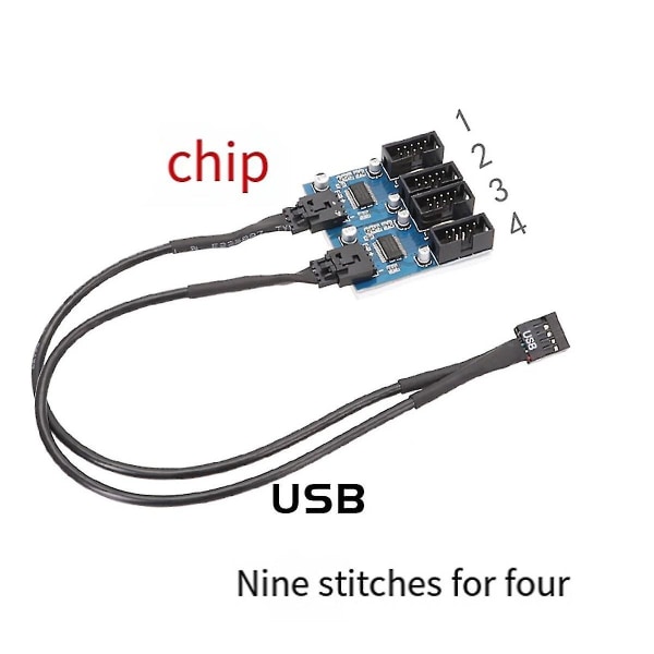 Hovedkort 9pins Usb2.0 forlengelseskabel 9pins til dobbel 9pins med brikkestøtte Delt forlengelseskabel med flere grensesnitt