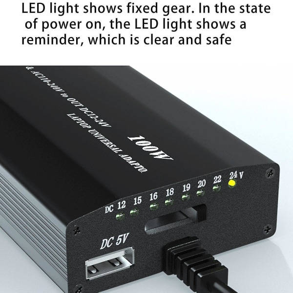 Universell 5v-24v AC-strømadapter Justerbar Bil Hjem Lader Usb5v Strømforsyning 100w 5a Bærbar PC Wit