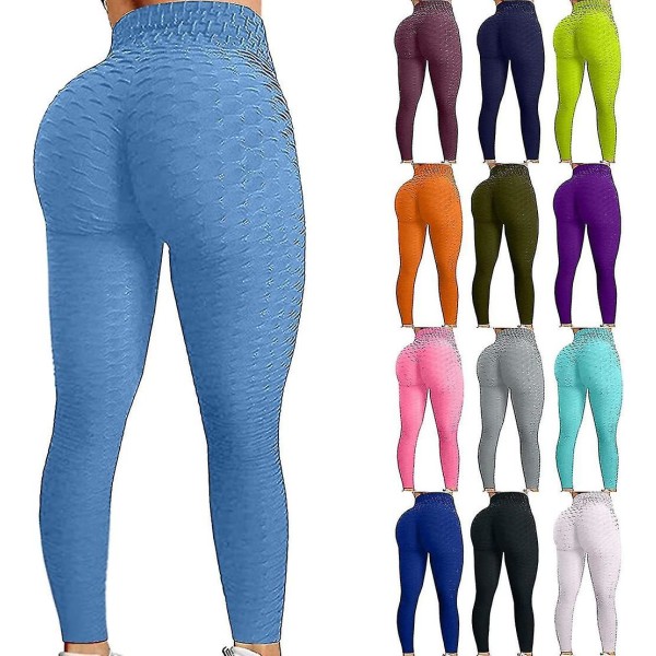 Bran Yoga Bukser til Kvinder med Bubble Hip Butt Lifting Anti Cellulite Leggings Høj Talje Træning Mavekontrol Yoga Tights Blue